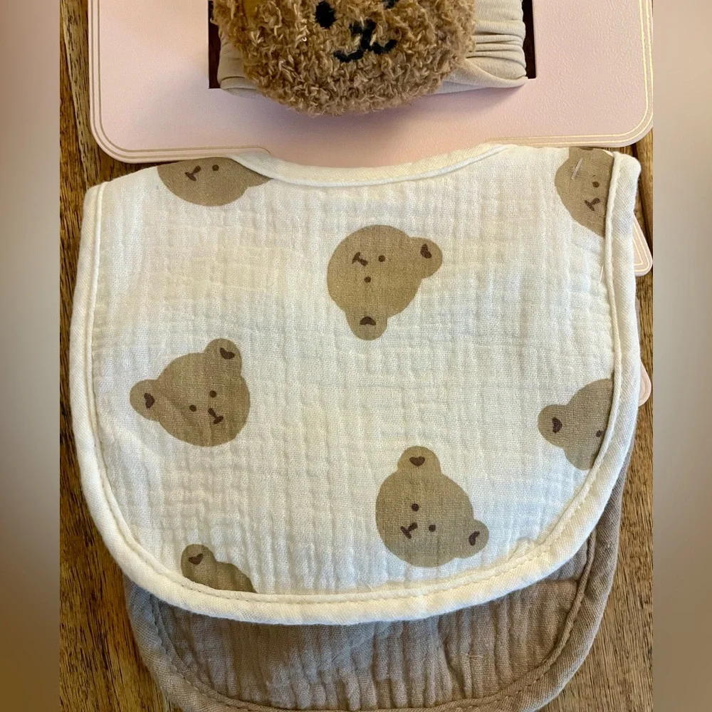 Kids Bear Hair Clips and Bib Set